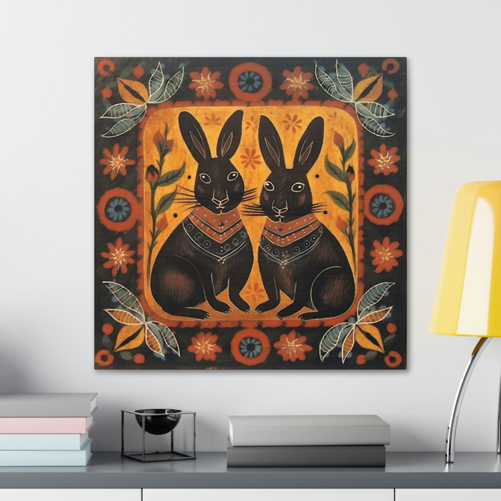 Rustic Folk Bunny Couple Canvas Gallery Wraps - Perfect Gift for Your Country Farm Friends