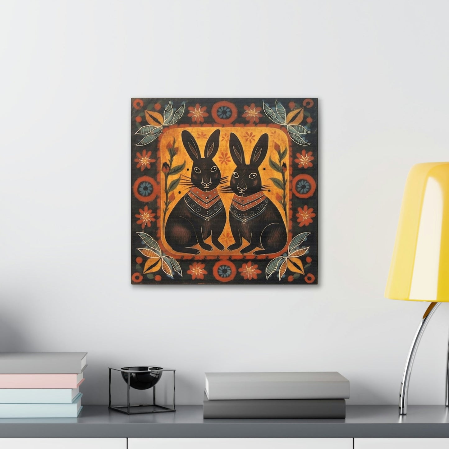 Rustic Folk Bunny Couple Canvas Gallery Wraps - Perfect Gift for Your Country Farm Friends