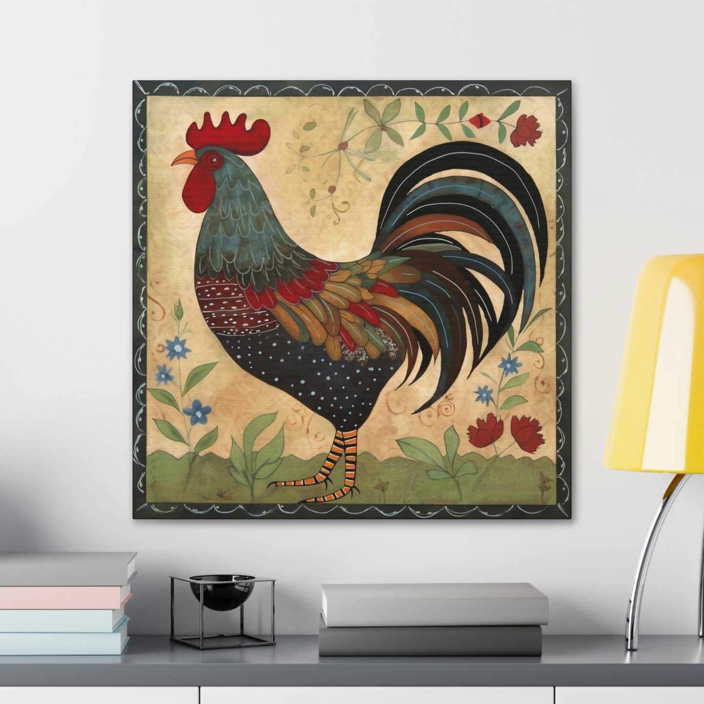 Rustic Folk Rooster Canvas Gallery Wraps - Perfect Gift for Your Country Farm Friends