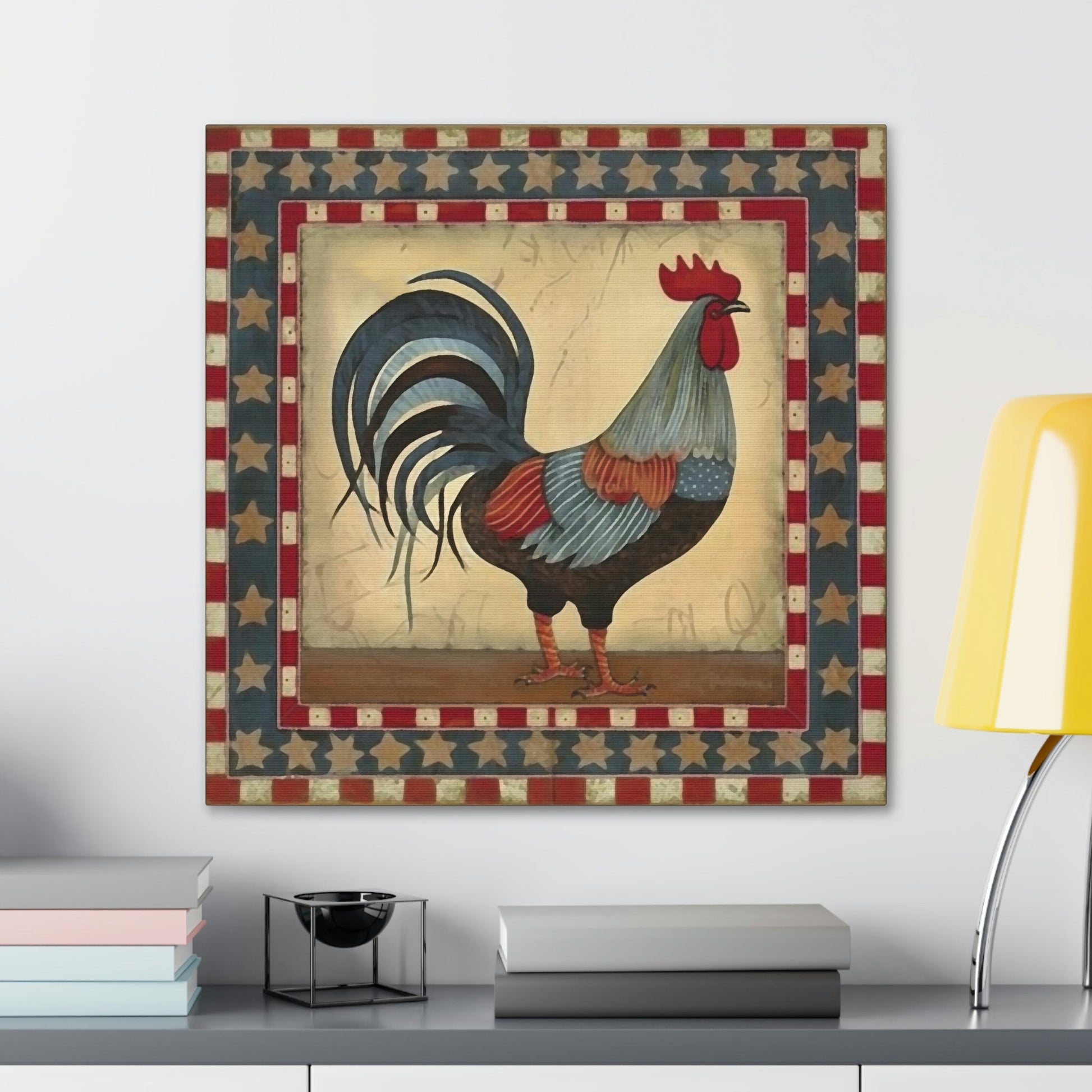 Rustic Folk Rooster Design Canvas Gallery Wraps - Perfect Gift for Your Country Farm Friends