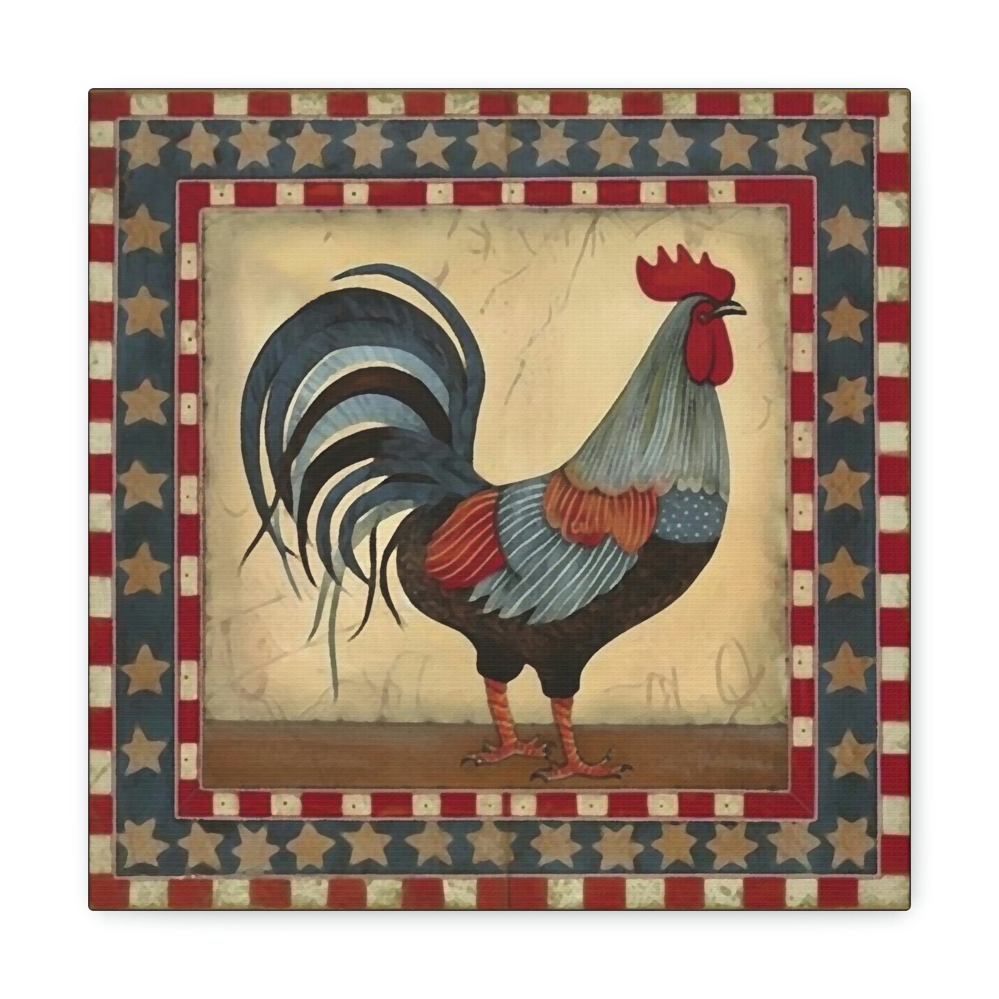 Rustic Folk Rooster Design Canvas Gallery Wraps - Perfect Gift for Your Country Farm Friends