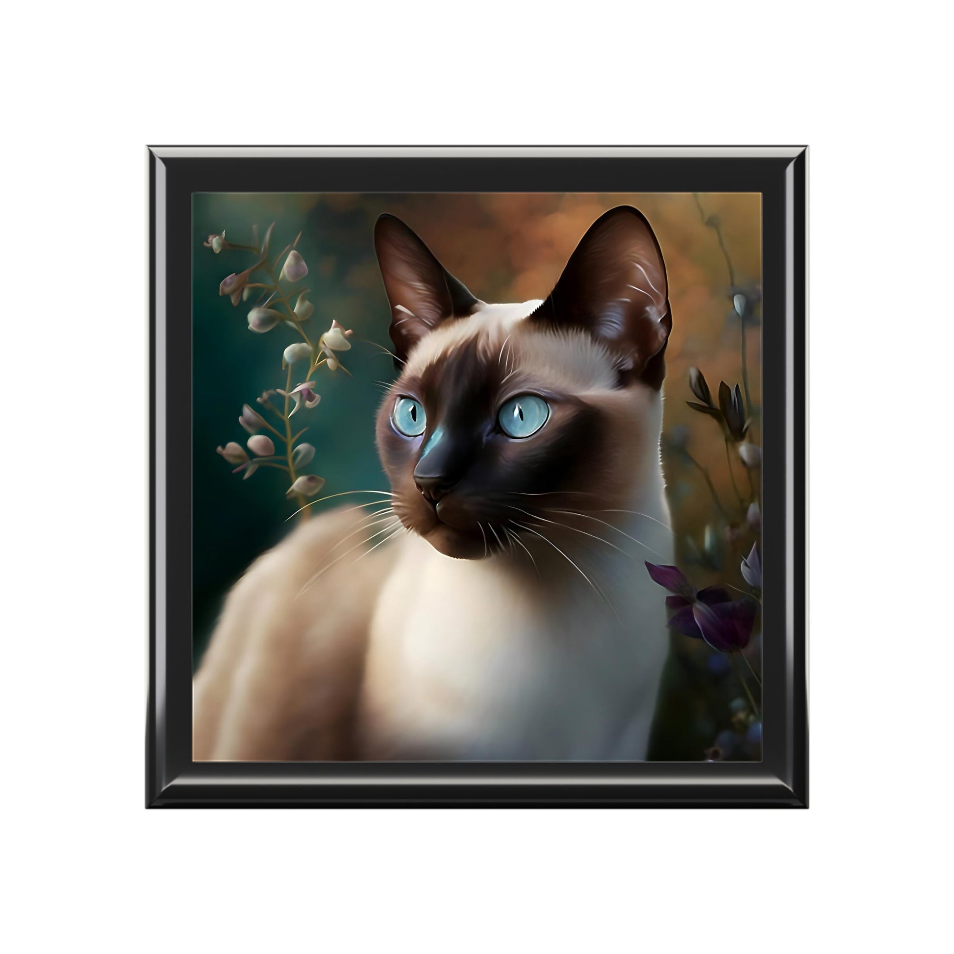 Siamese Cat in Garden Jewelry Box