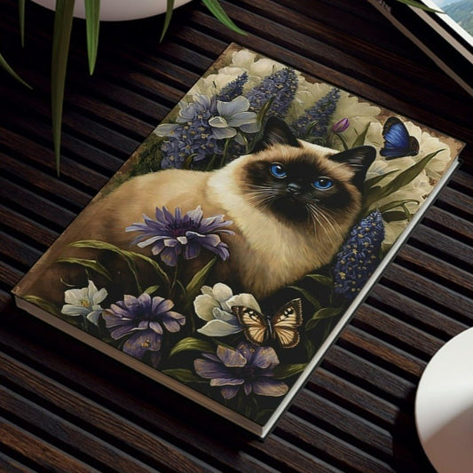 Siamese Cat Notebook - Lavender Garden - Cat Inspirations - Hard Backed Journal