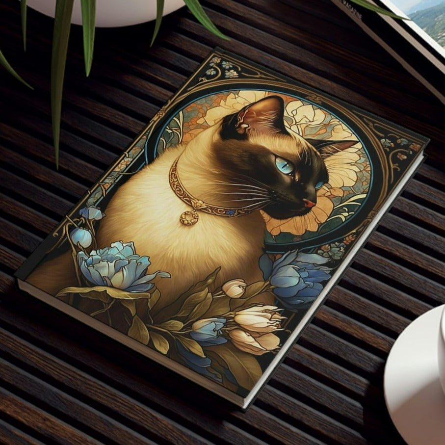 Siamese Cat Notebook - Stained Glass Window - Cat Inspirations - Hard Backed Journal