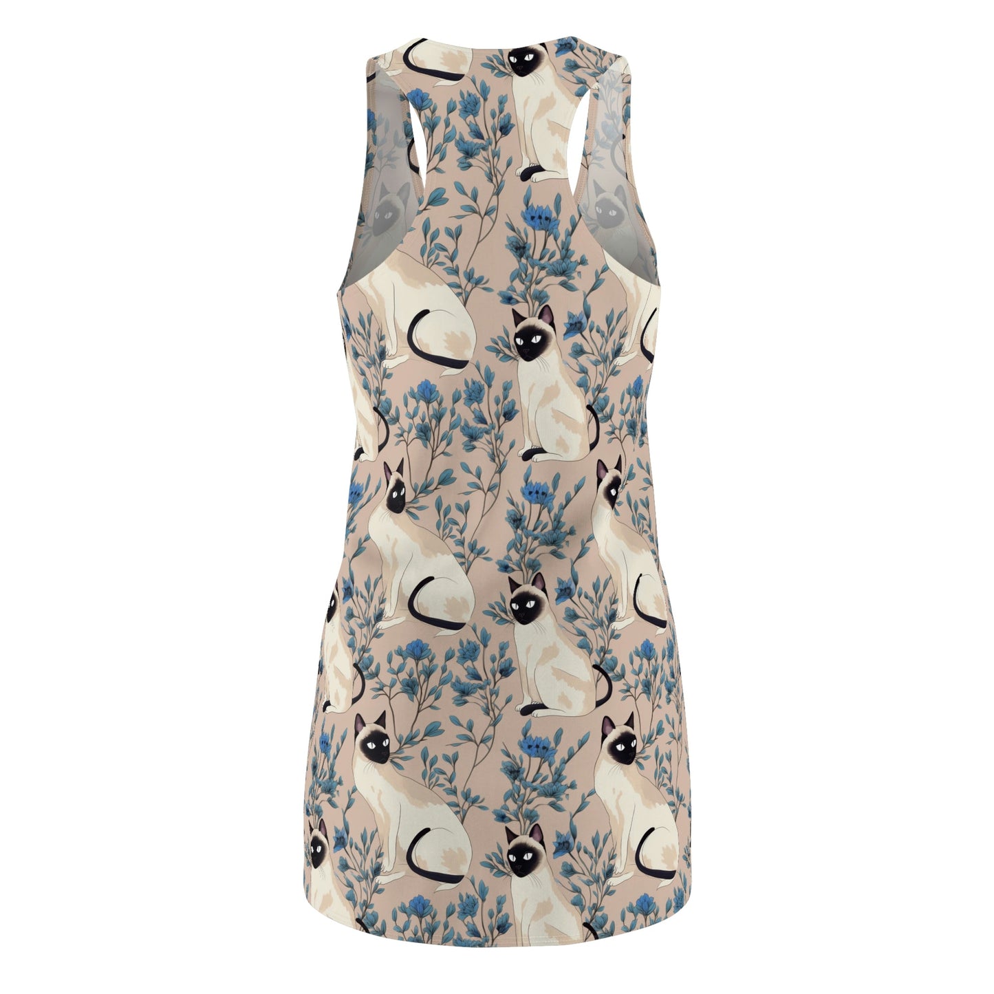 Siamese Cat Pattern Floral Women's Racerback Dress