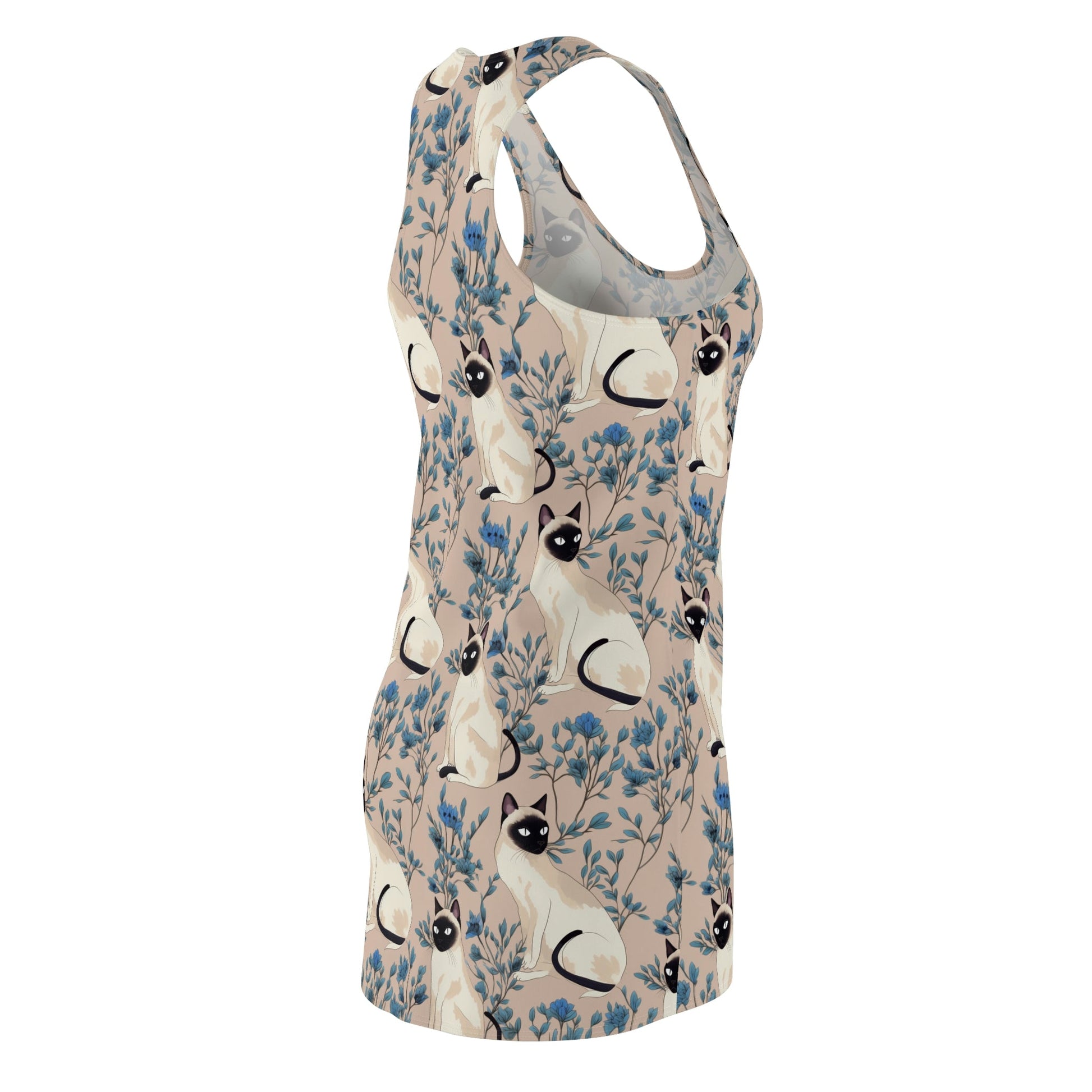 Siamese Cat Pattern Floral Women's Racerback Dress