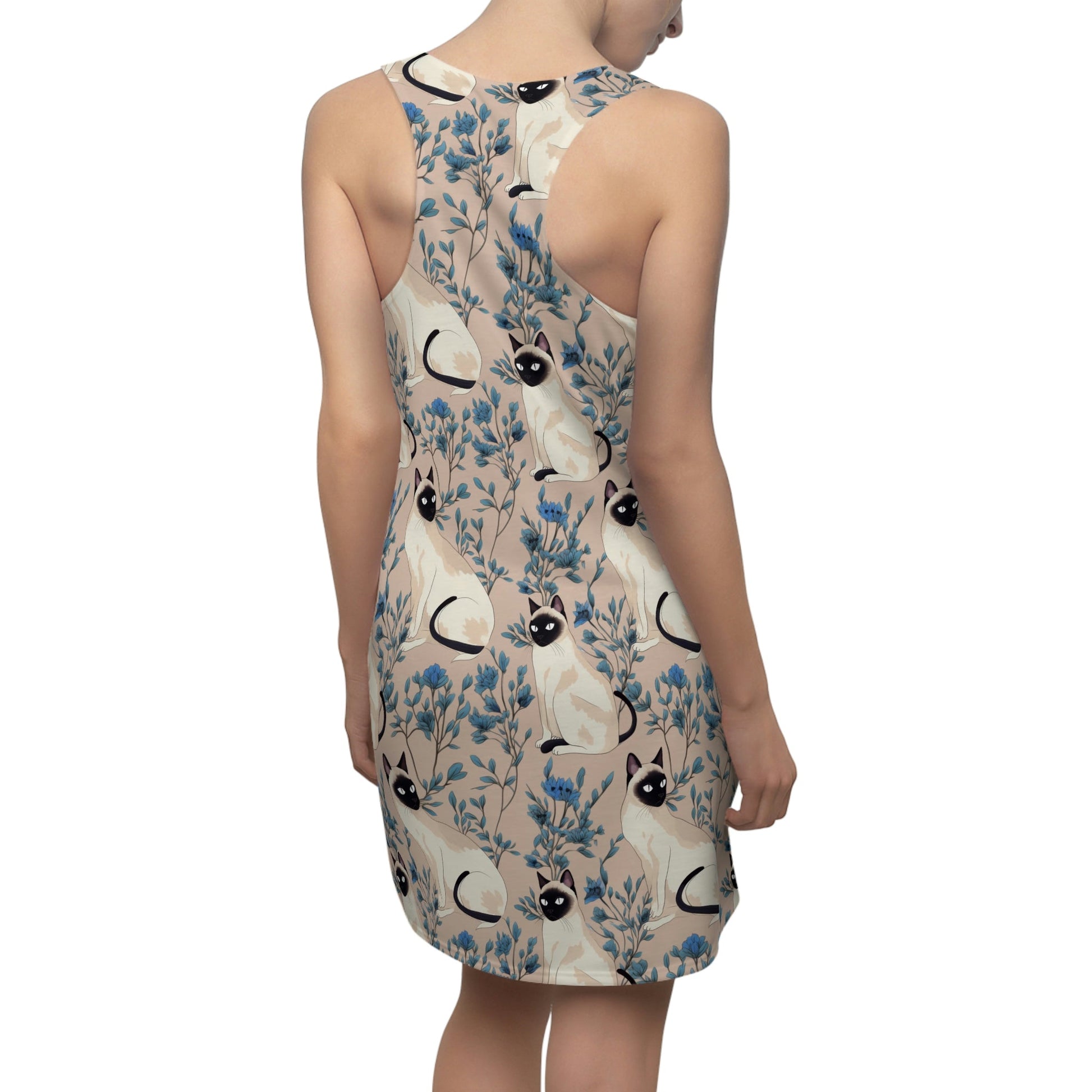 Siamese Cat Pattern Floral Women's Racerback Dress