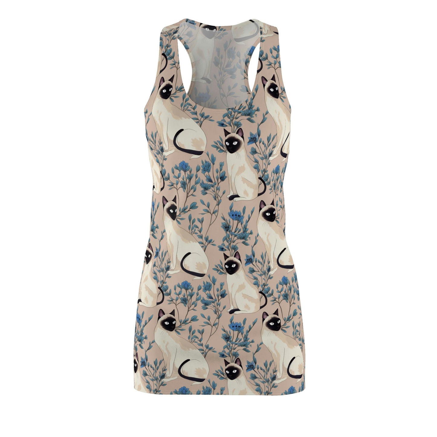 Siamese Cat Pattern Floral Women's Racerback Dress