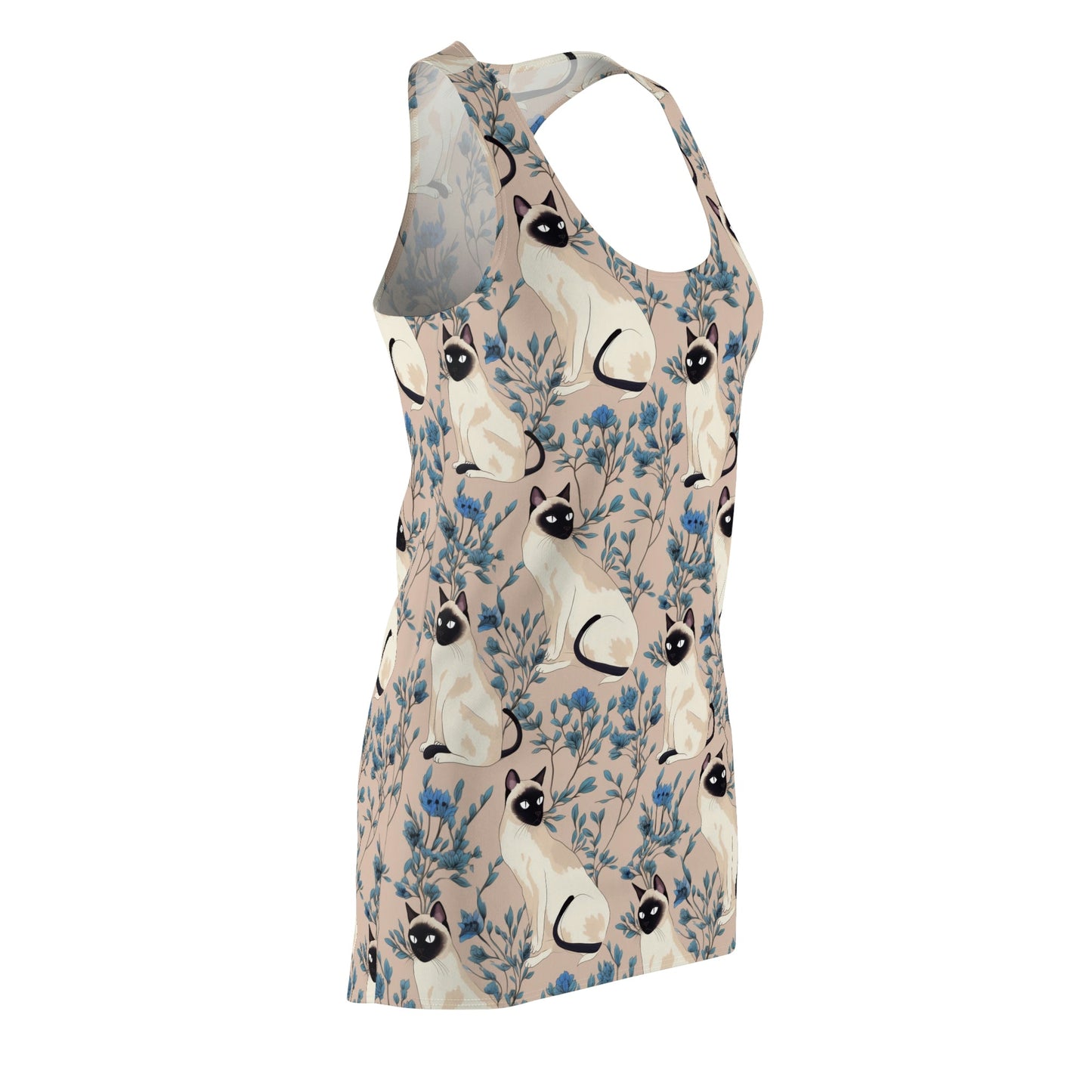 Siamese Cat Pattern Floral Women's Racerback Dress