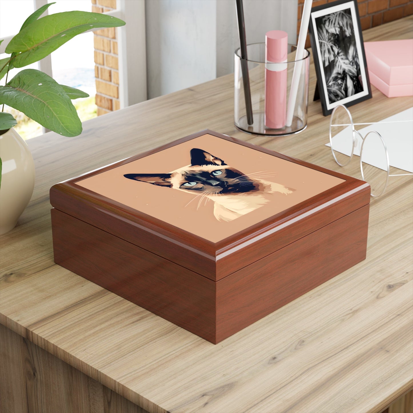 Siamese Cat Portrait Jewelry Keepsake Box