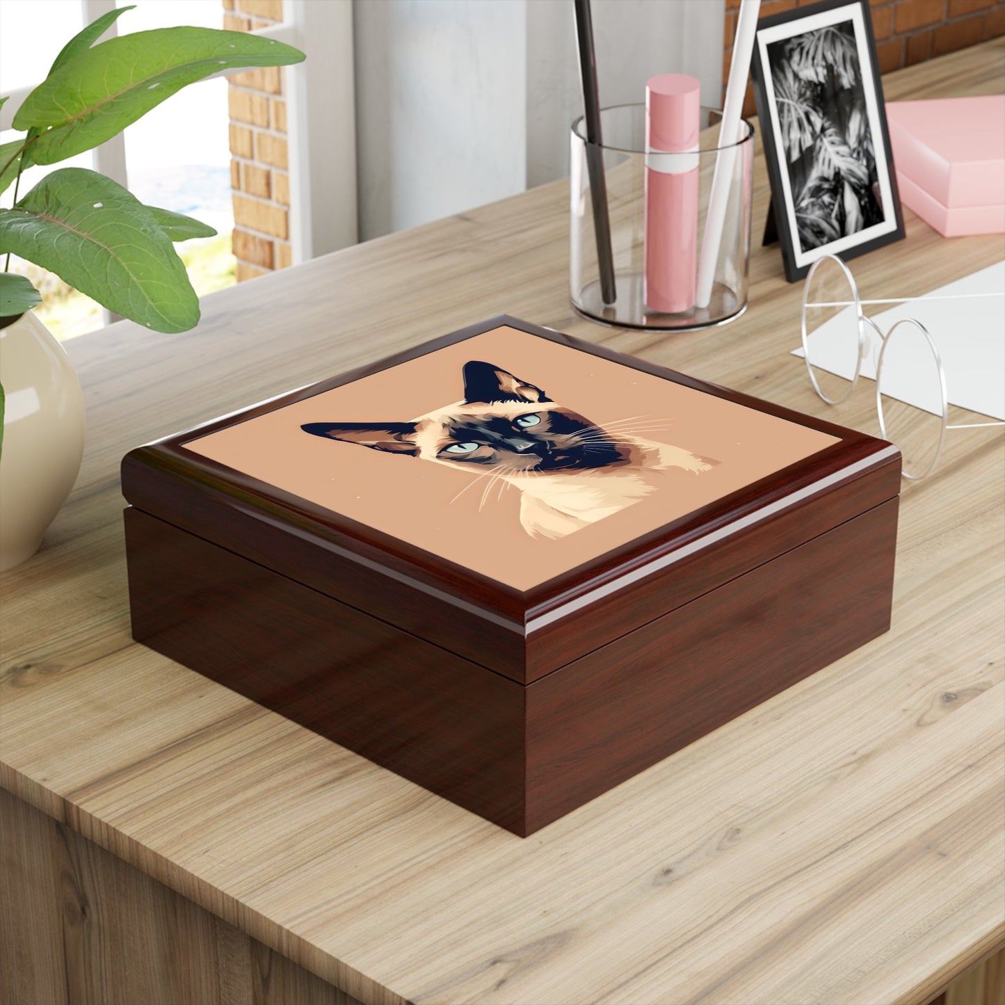 Siamese Cat Portrait Jewelry Keepsake Box