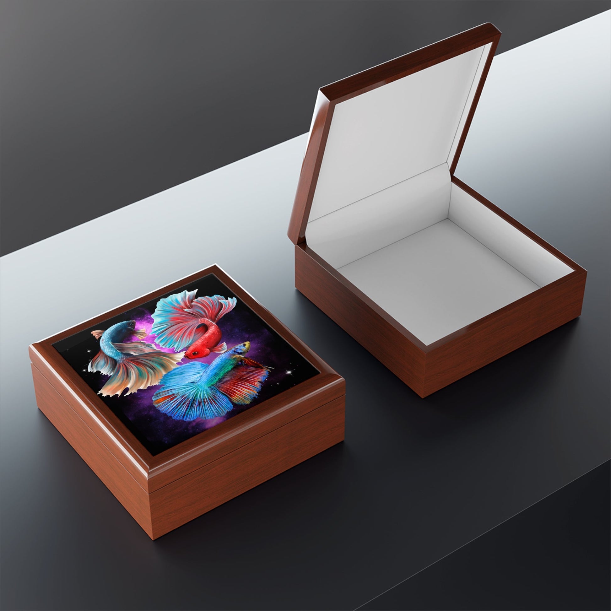 betta fish jewelry box Siamese Fighting Fish (Bettas) Wood Keepsake Jewelry Box with Ceramic – Mowbi
