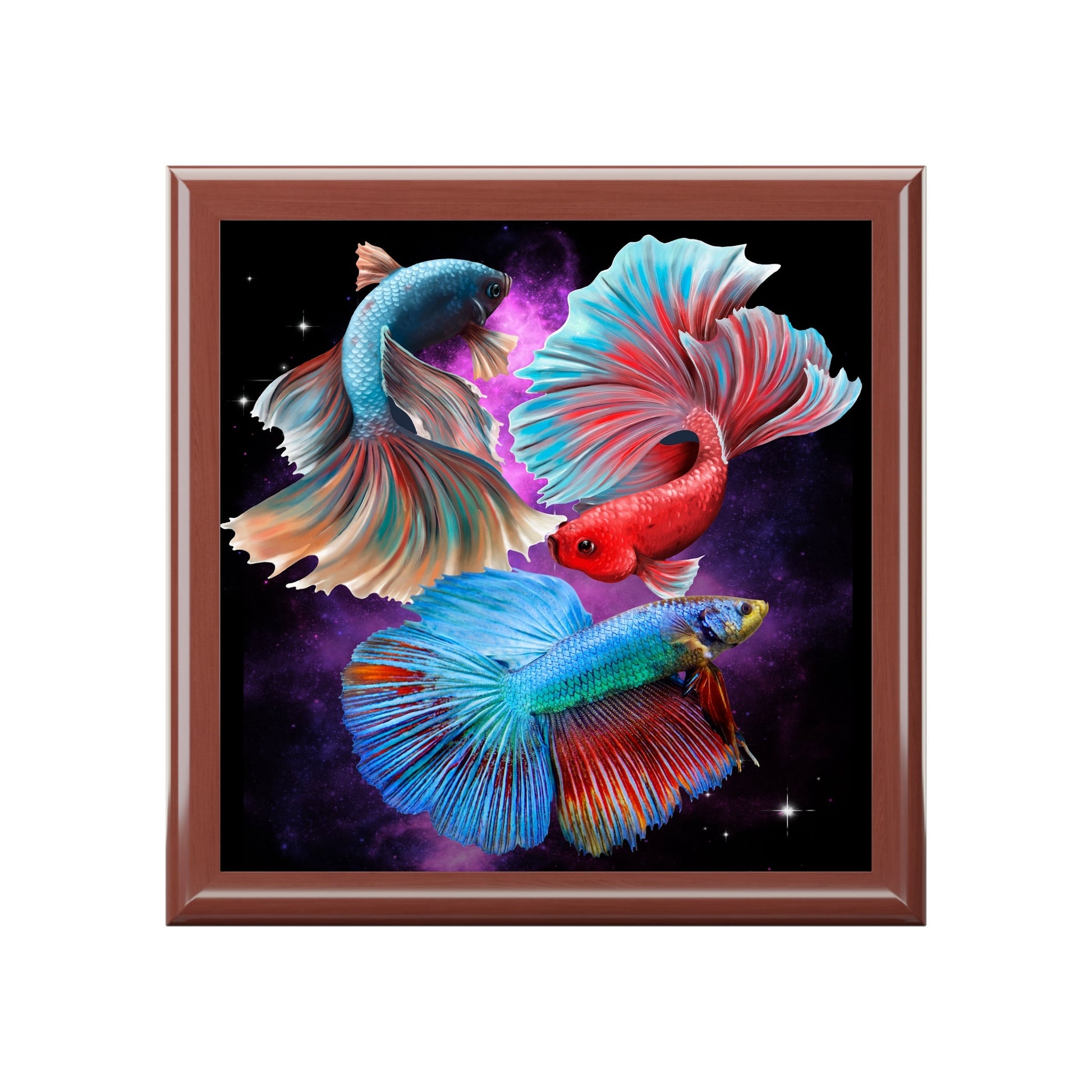 betta fish trinket box Siamese Fighting Fish (Bettas) Wood Keepsake Jewelry Box with Ceramic – Mowbi