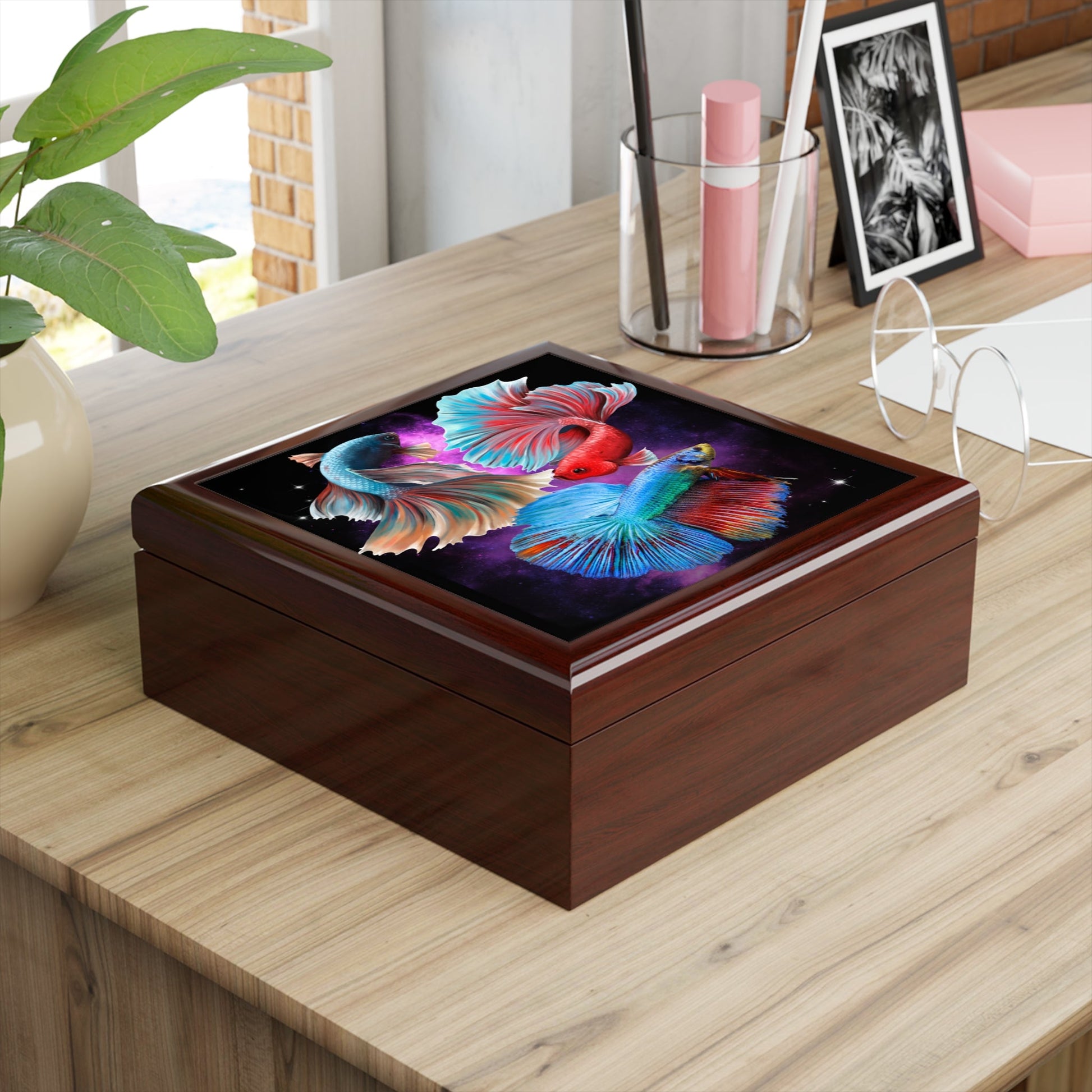 betta fish jewelry box Siamese Fighting Fish (Bettas) Wood Keepsake Jewelry Box with Ceramic – Mowbi