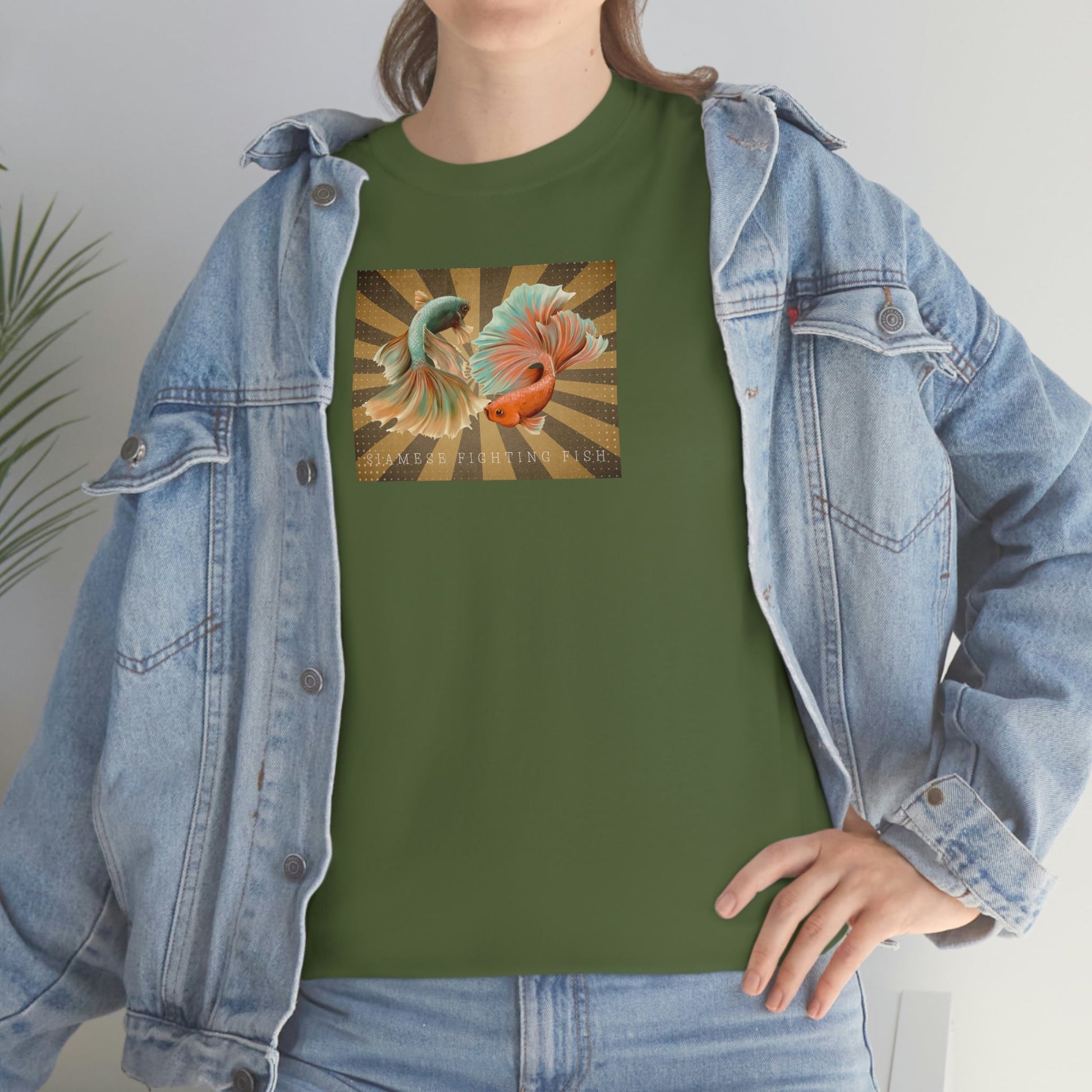 Siamese Fighting Fish Burst Heavy Cotton T-Shirt