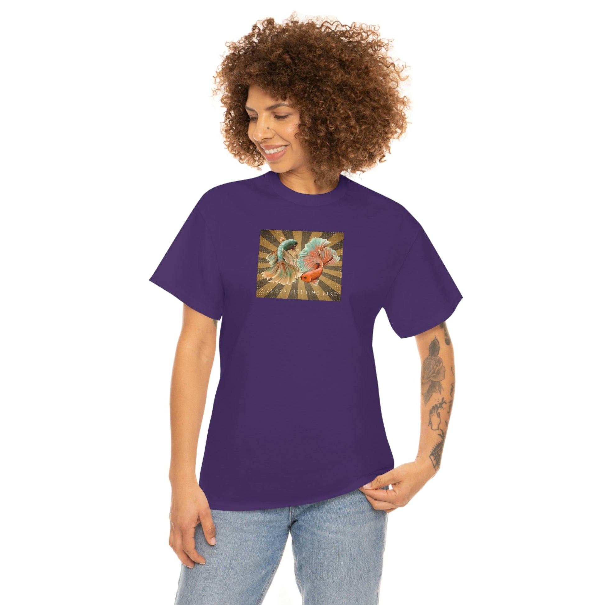 Siamese Fighting Fish Burst Heavy Cotton T-Shirt