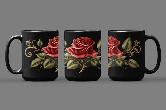 Single Rose Vintage Print - 15 oz Coffee Mug