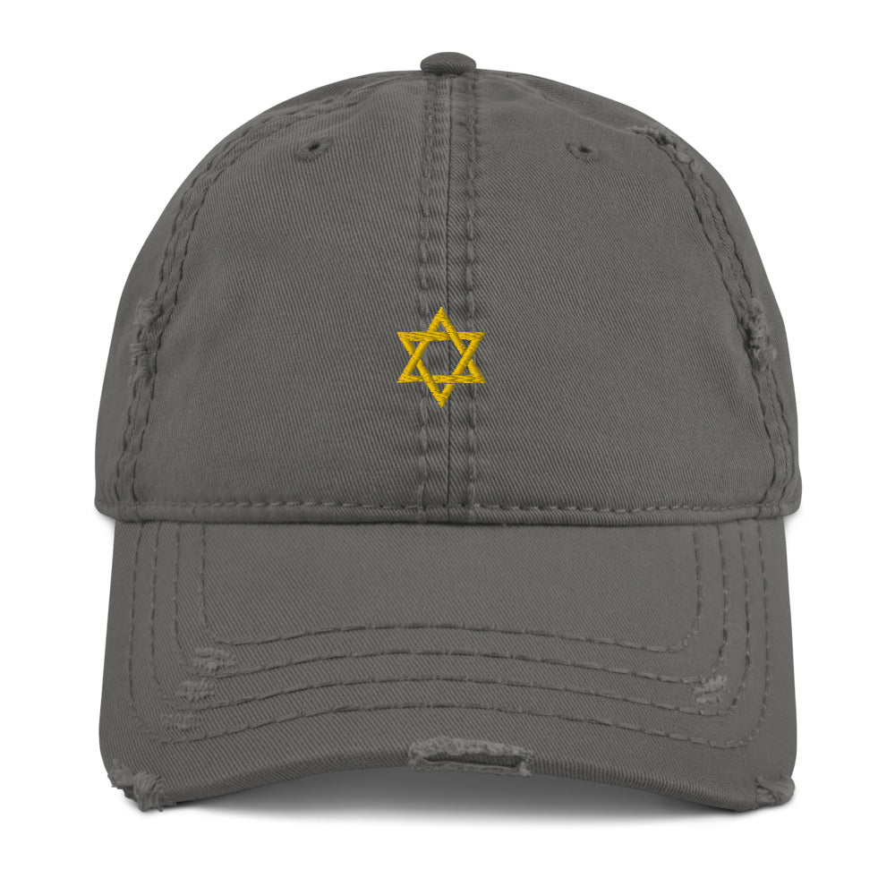 Star of David Embroidered Distressed 6 panel hat cap God Talmud Bar Mitzvah Yeshiva Cool Faith Jewish Mogen Magen Temple Beliefs