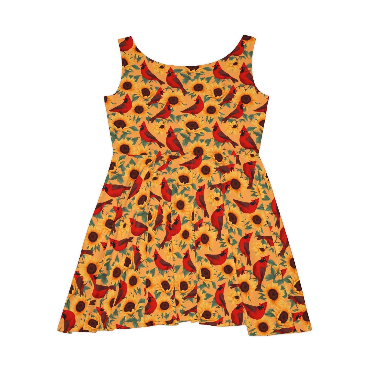 Sun Flowers and Cardinals Women's Skater Dress - Vintage 60's Style Bohemian Naturalist Dress