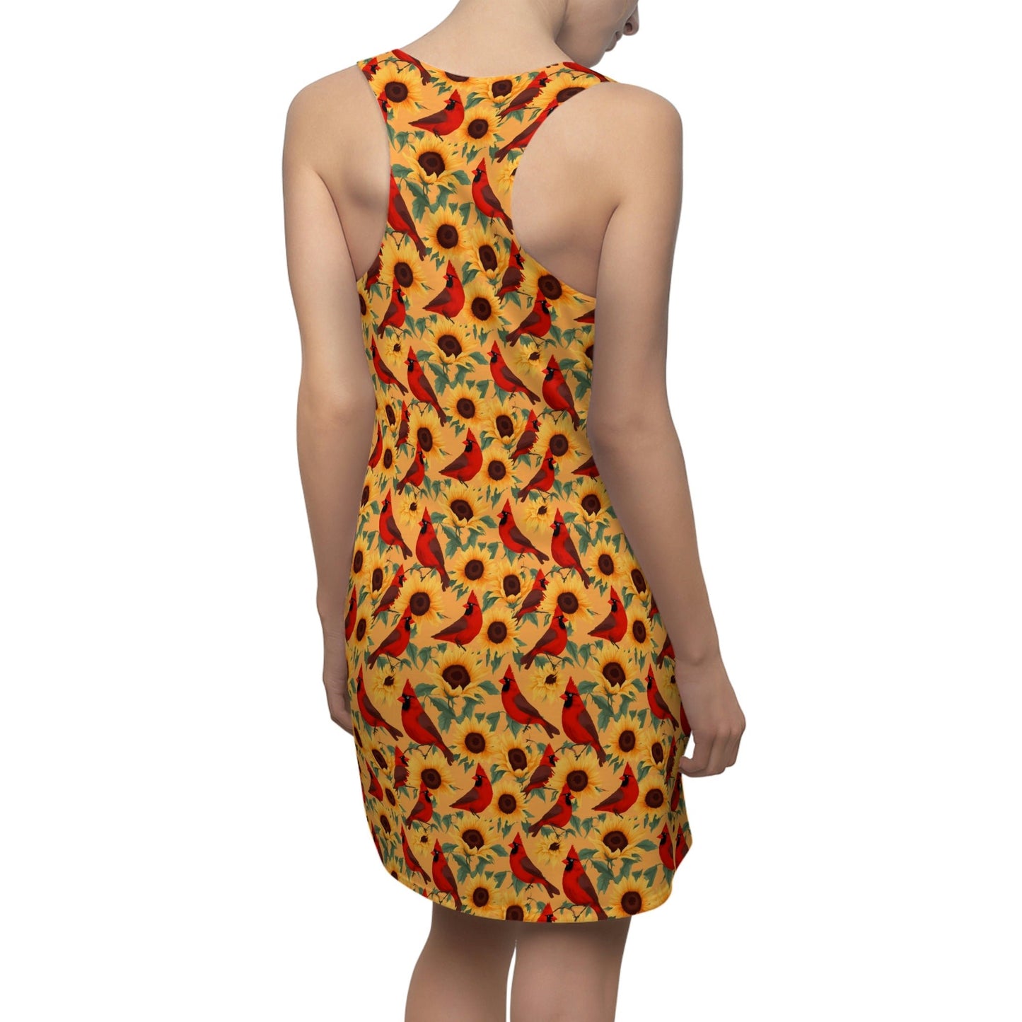 Sunflowers and Cardinals Pattern Women's Racerback Dress