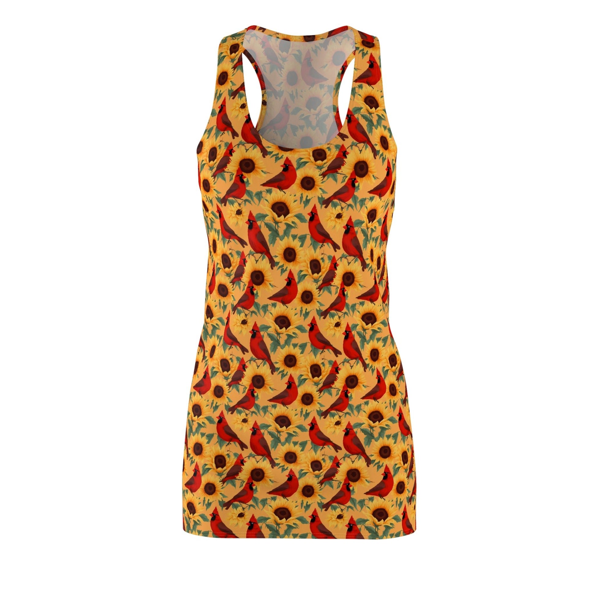 Sunflowers and Cardinals Pattern Women's Racerback Dress