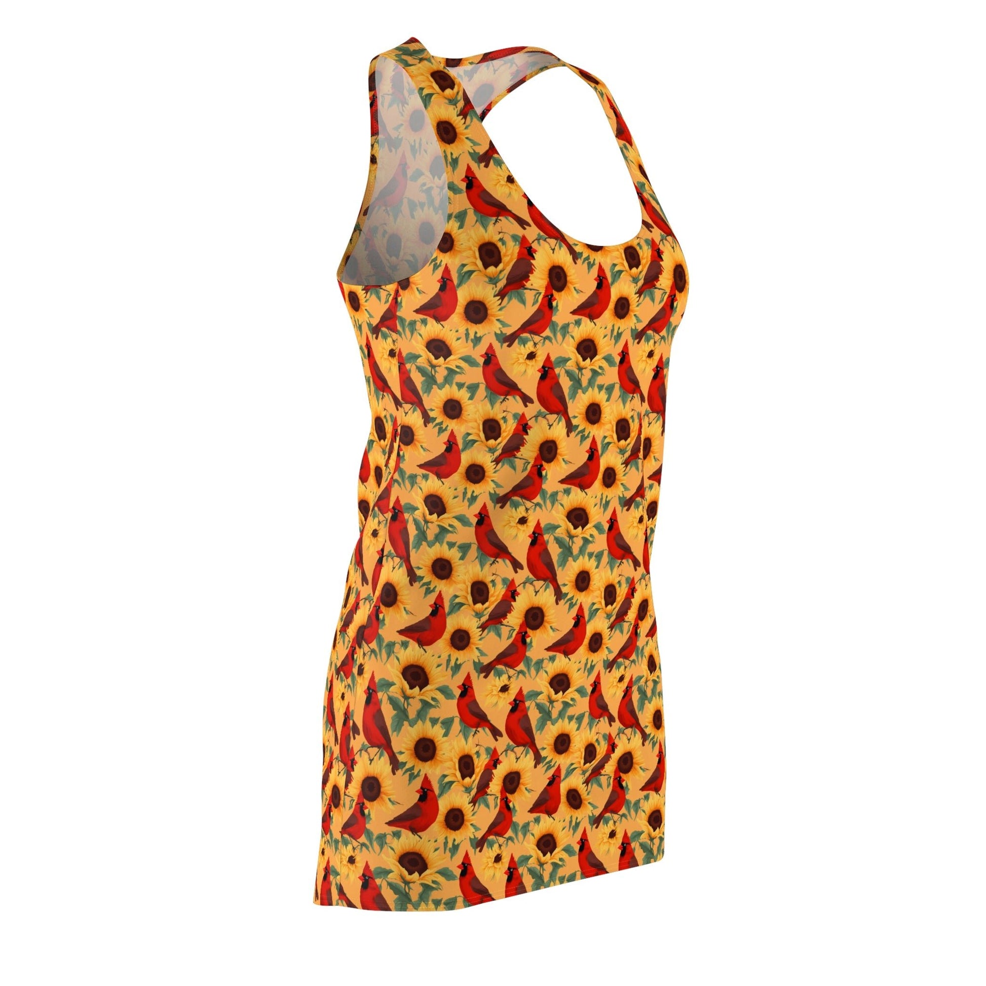 Sunflowers and Cardinals Pattern Women's Racerback Dress