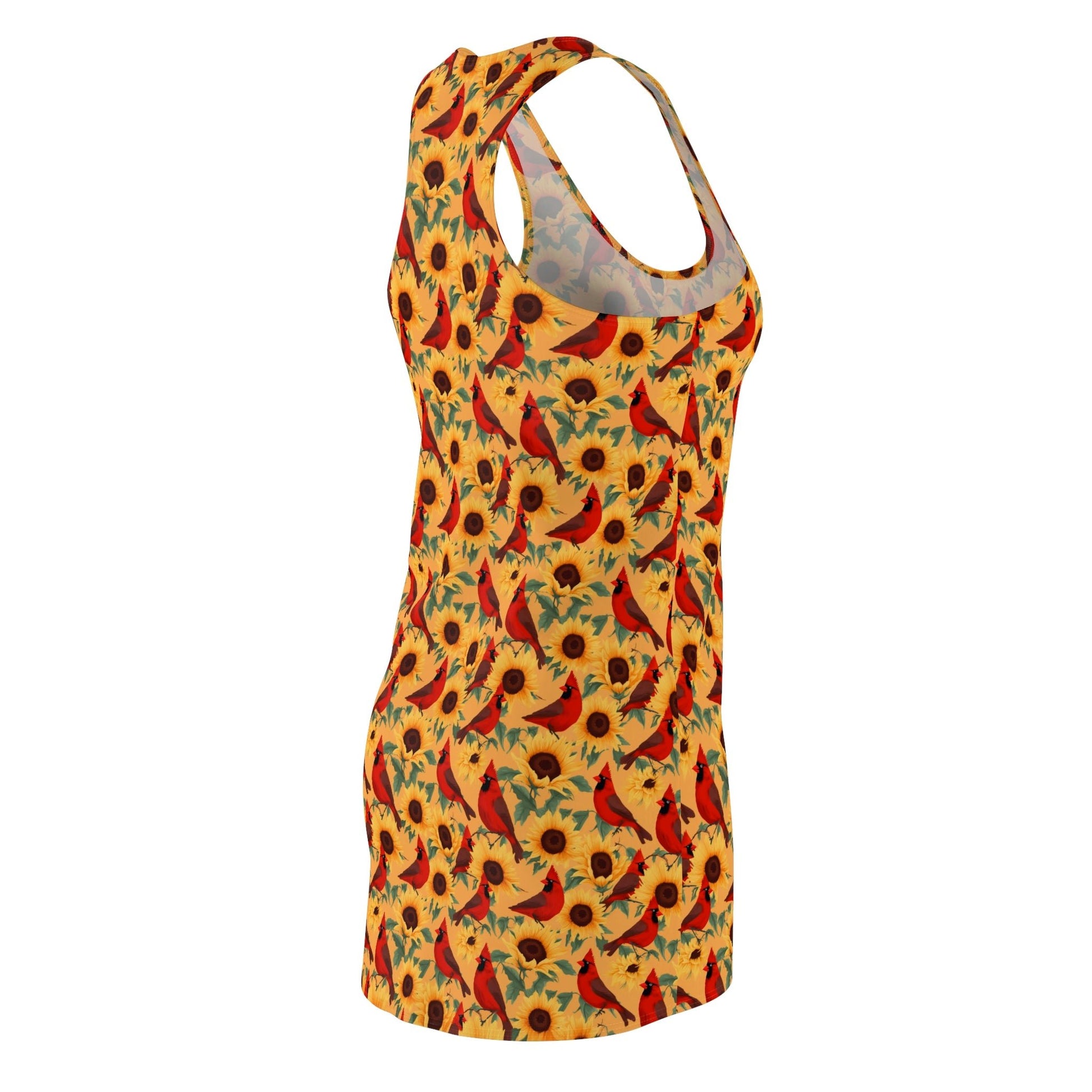 Sunflowers and Cardinals Pattern Women's Racerback Dress