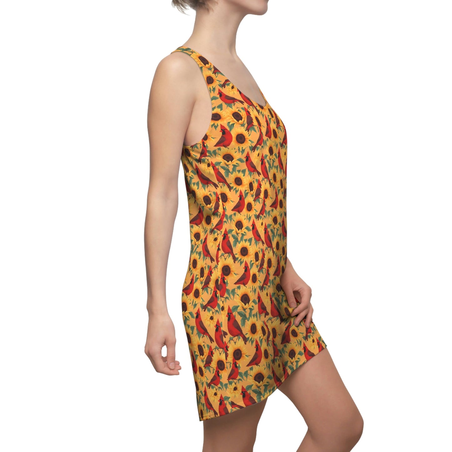 Sunflowers and Cardinals Pattern Women's Racerback Dress