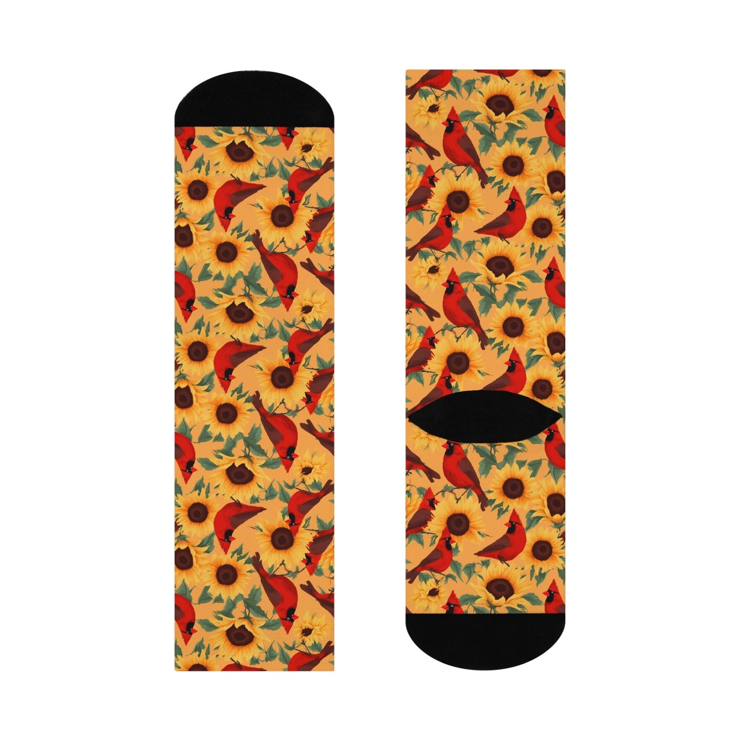 Sunflowers with Male Cardinal Bird Design Cushioned Crew Socks