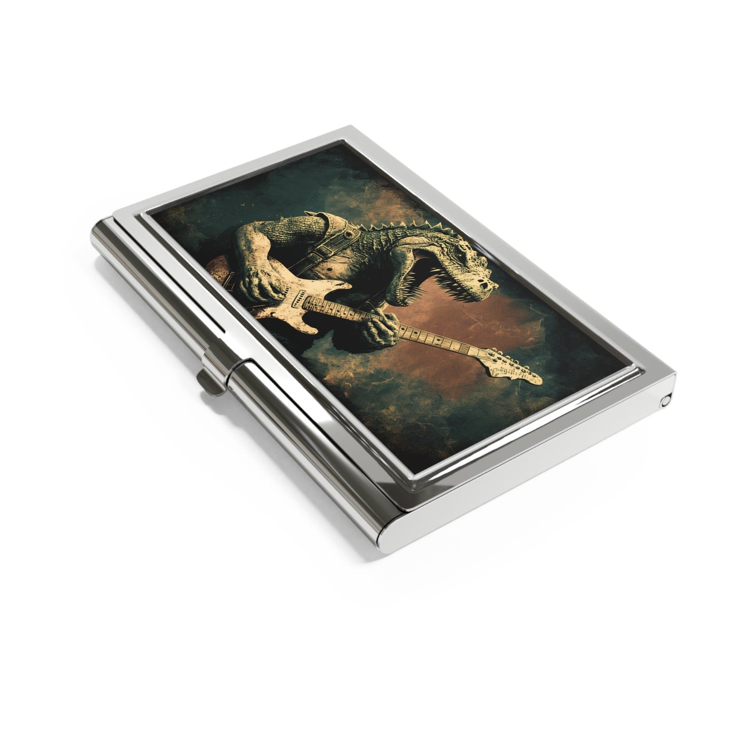 T-Rex Dinosaur Playing Guitar Business Card Holder