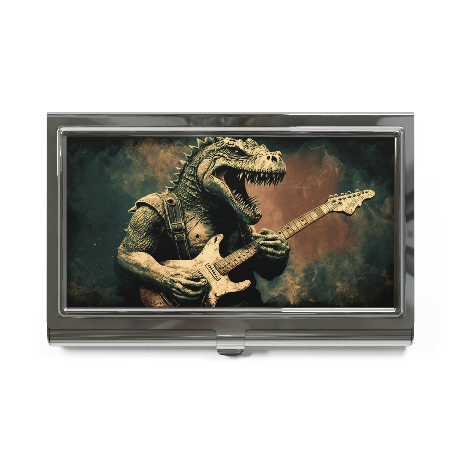 T-Rex Dinosaur Playing Guitar Business Card Holder