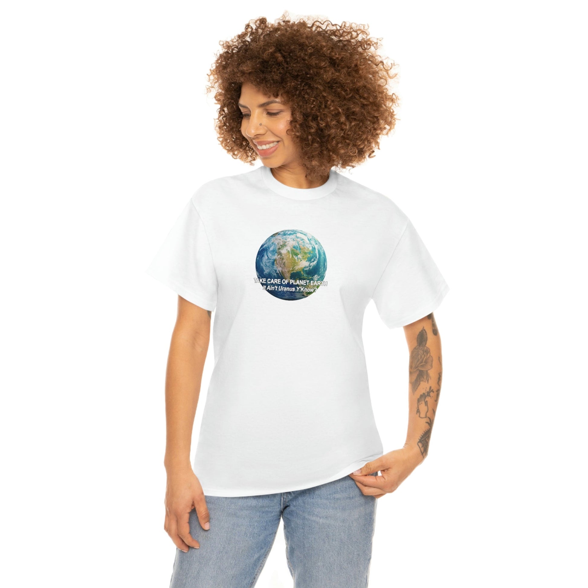 Take Care og Planet Earth. It Aint Uranus Y'Know Unisex Heavy Cotton Tee