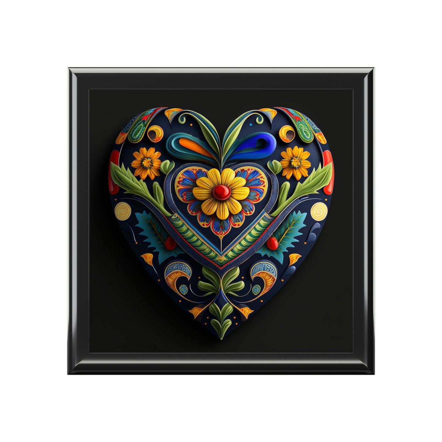 Talevera Heart Wood Keepsake Jewelry Box with Ceramic Tile Cover