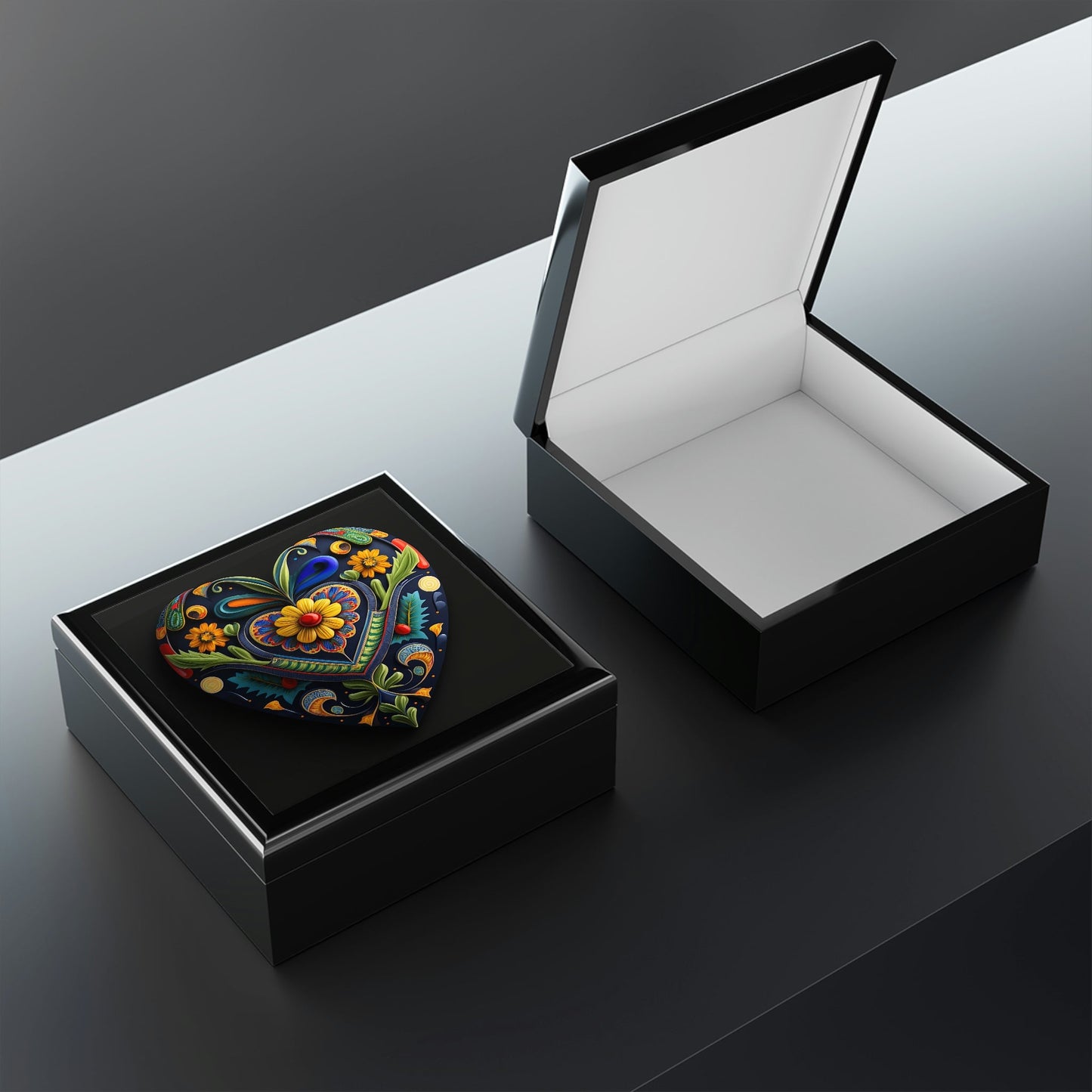 Talevera Heart Wood Keepsake Jewelry Box with Ceramic Tile Cover