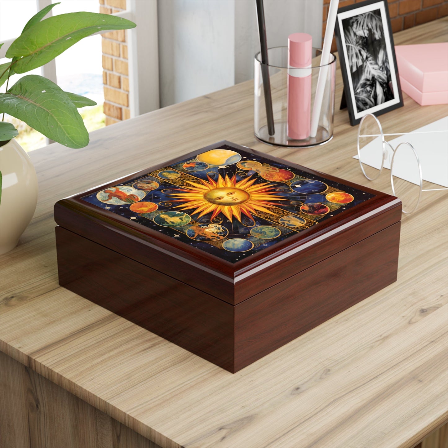 Tarot Card Style Sun Art Print Jewelry Keepsake Box