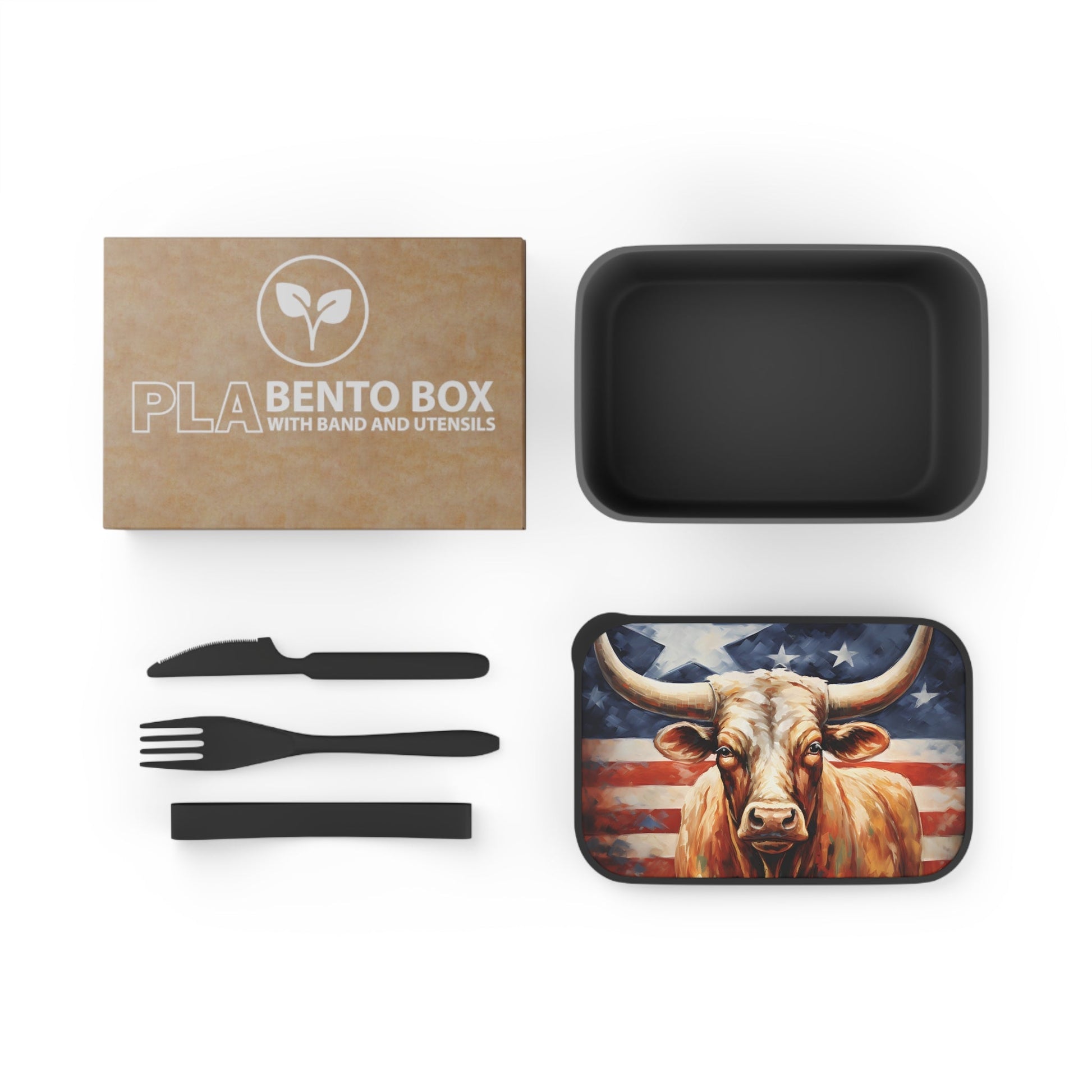 Texas Longhorn in Front of Flag | PLA Bento Box with Band and Utensils