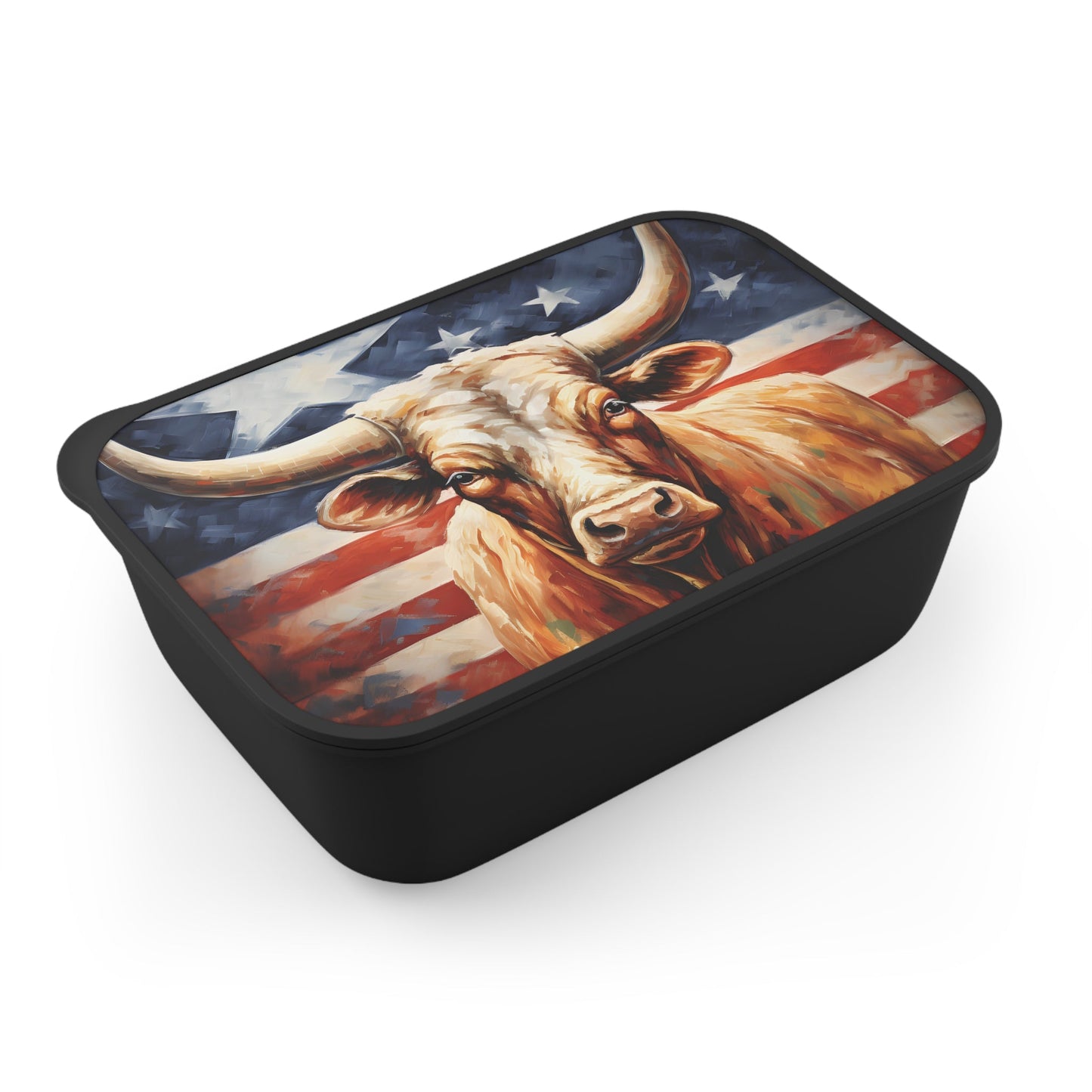 Texas Longhorn in Front of Flag | PLA Bento Box with Band and Utensils