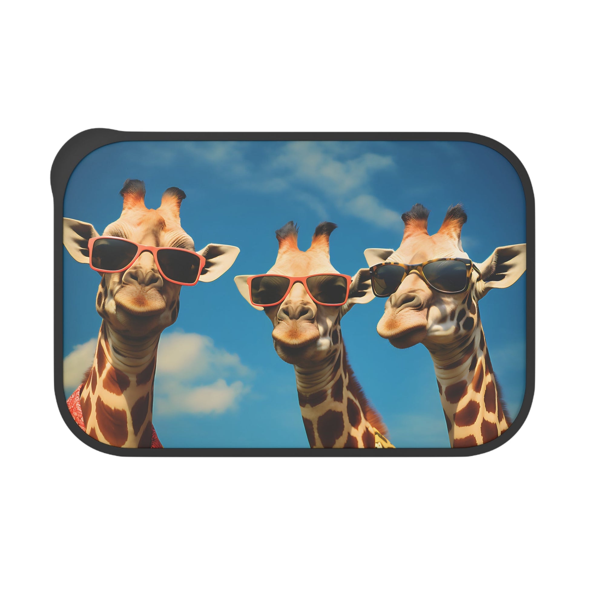 Three Beach Bum Giraffes in Sunglasses | PLA Bento Box with Band and Utensils