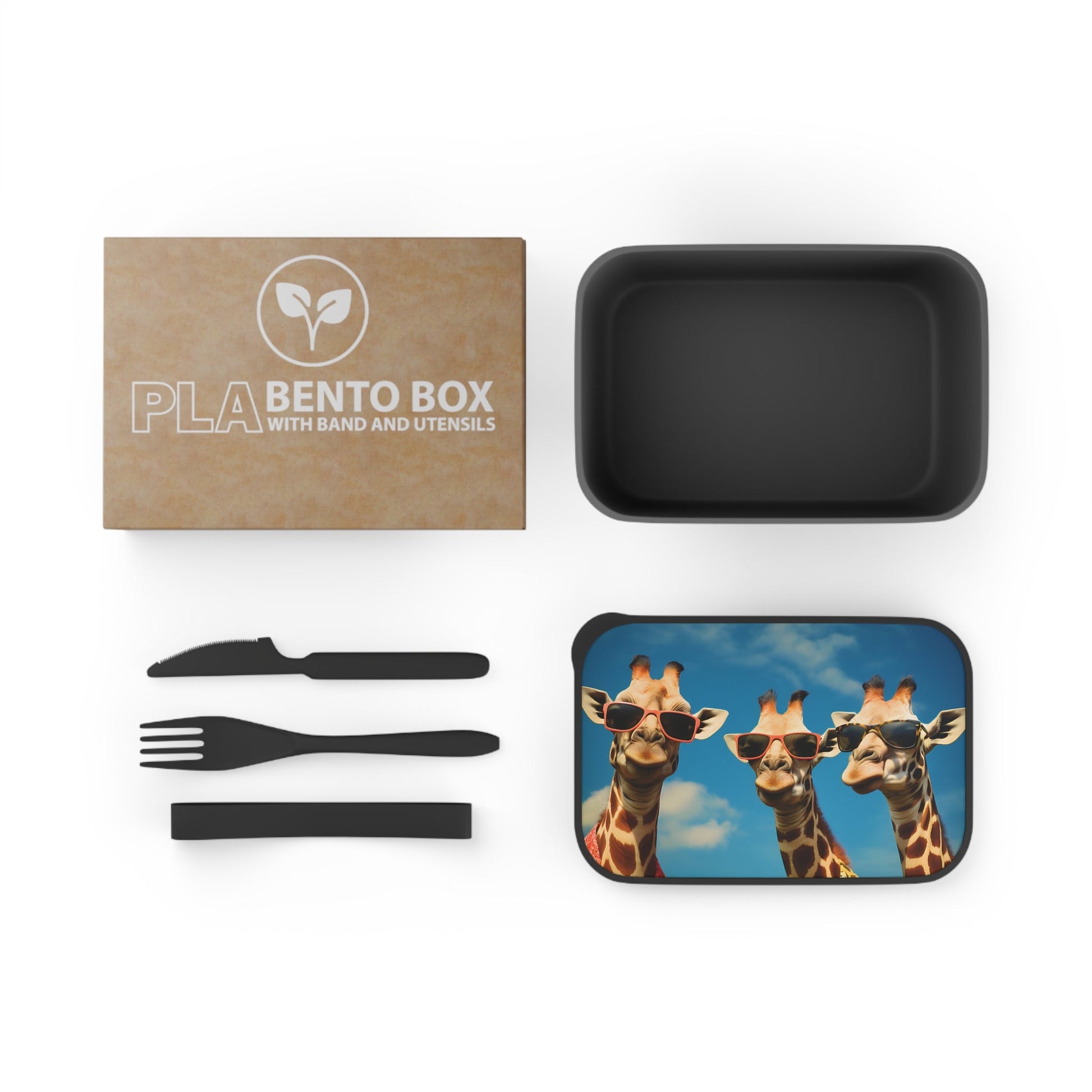 Three Beach Bum Giraffes in Sunglasses | PLA Bento Box with Band and Utensils
