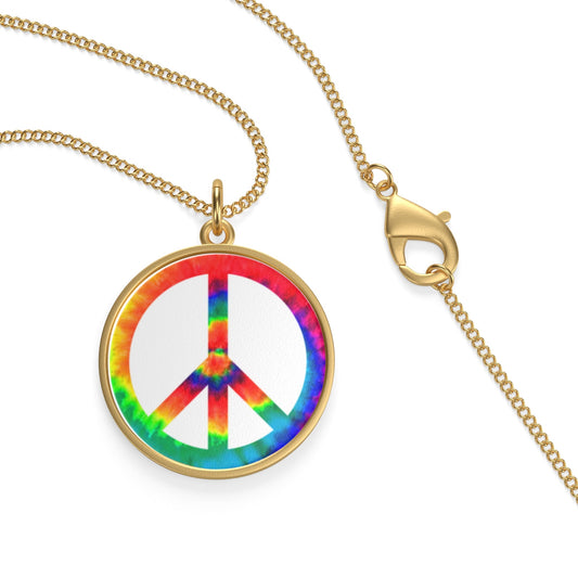 Tie Dye Peace Sign Single Loop Necklace / liberal / open minded / gift / silver / gold / cool / hippie / boho / bohemian / unisex
