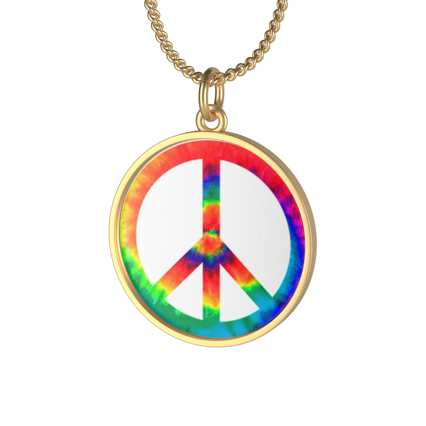 Tie Dye Peace Sign Single Loop Necklace / liberal / open minded / gift / silver / gold / cool / hippie / boho / bohemian / unisex