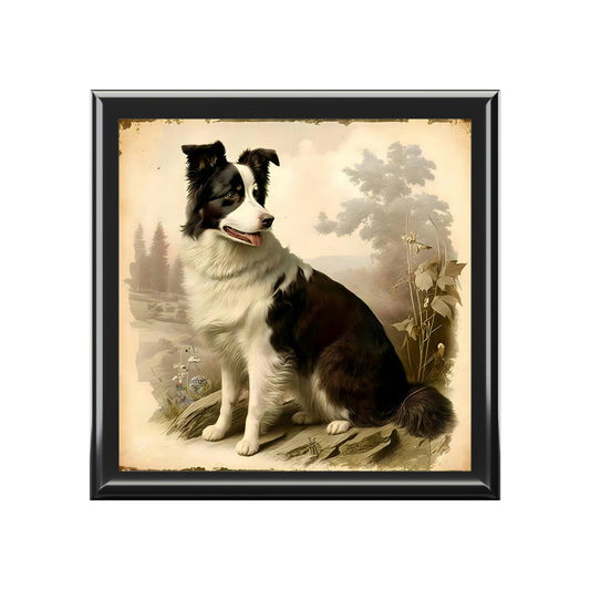Tintype Style of Noble Border Collie Jewelry Keepsake Box - Jewelry Travel Case, Birthday Gift Mom, Bridal Party Gift, Jewelry Case, Jewelry Box Girls