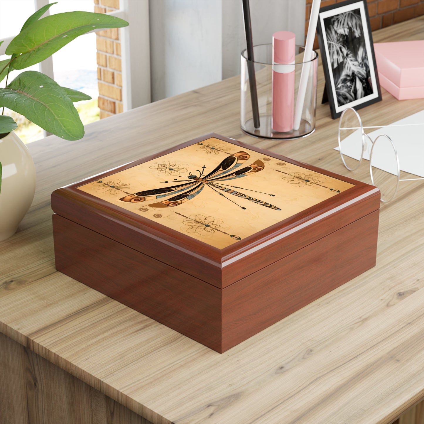 Tribal Style Dragonfly Art Print Gift and Jewelry Box