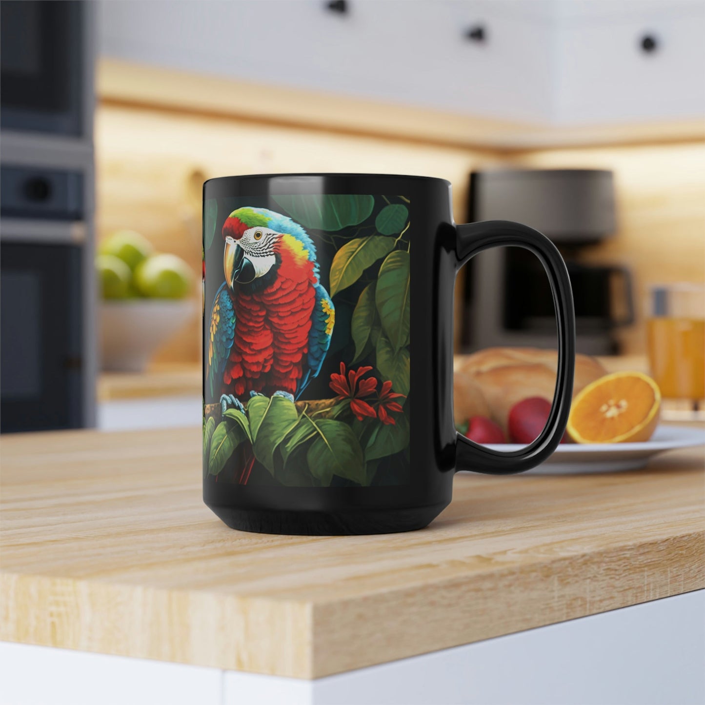 Two Amazon Parrots Sitting on a Branch in the Jungle - 15 oz Coffee Mug