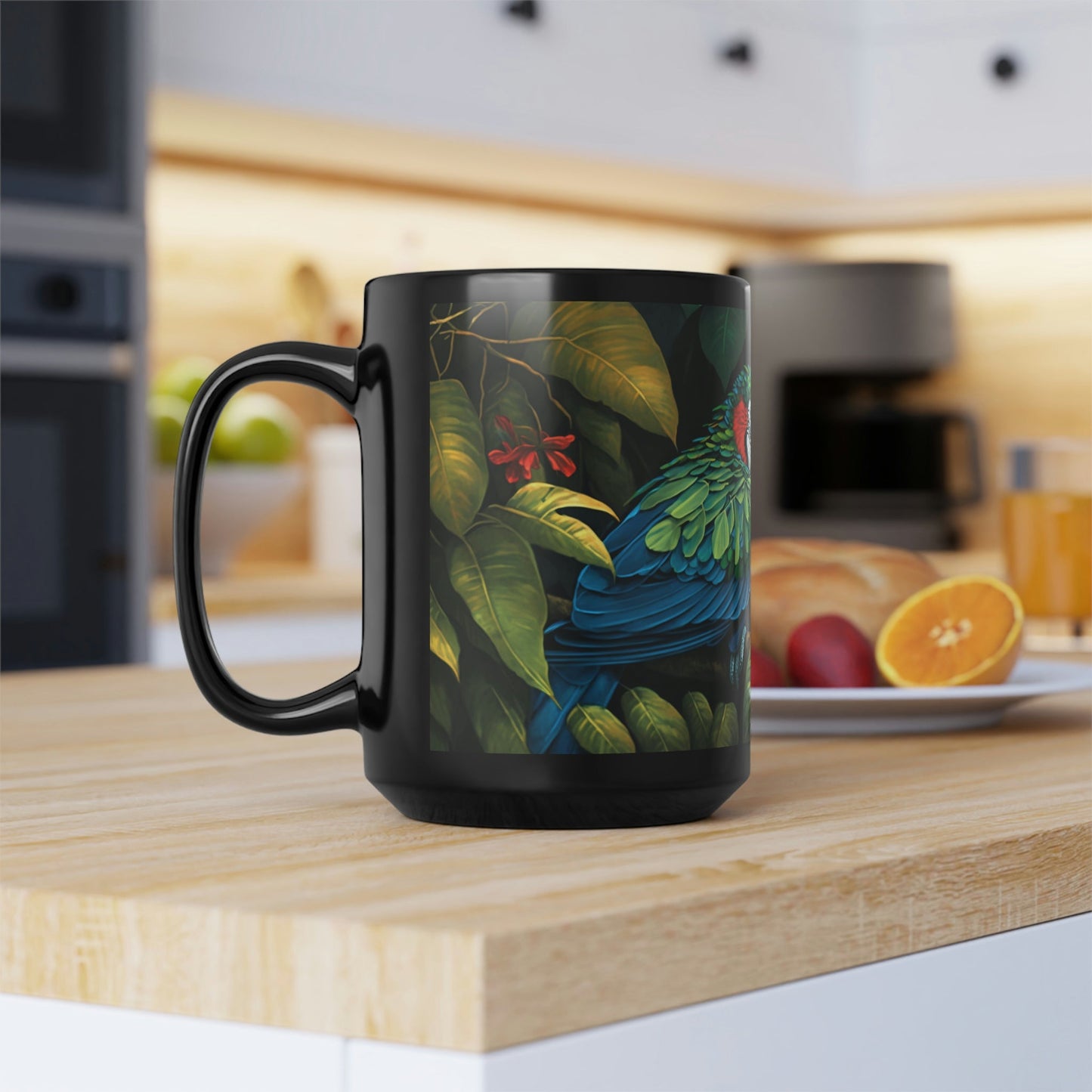 Two Amazon Parrots Sitting on a Branch in the Jungle - 15 oz Coffee Mug