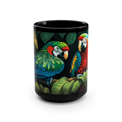 Two Amazon Parrots Sitting on a Branch in the Jungle - 15 oz Coffee Mug