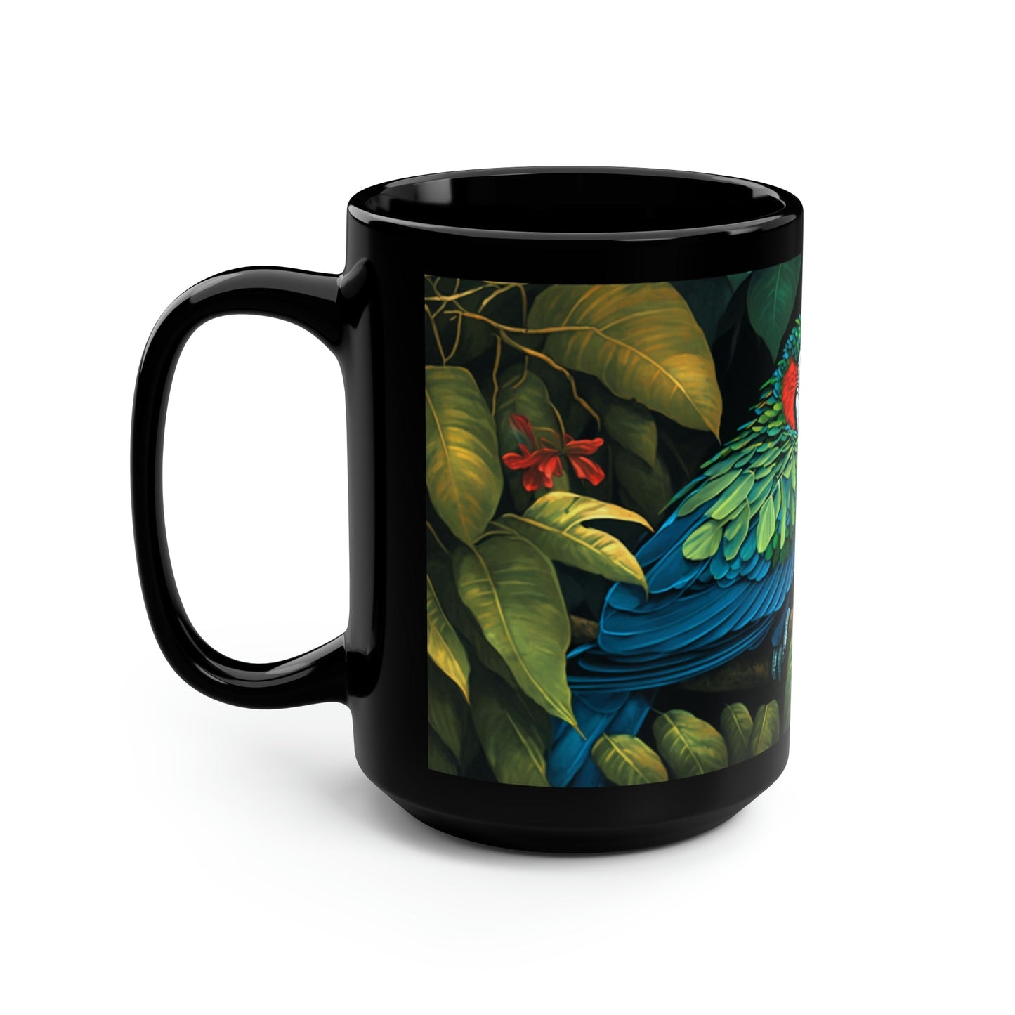 Two Amazon Parrots Sitting on a Branch in the Jungle - 15 oz Coffee Mug