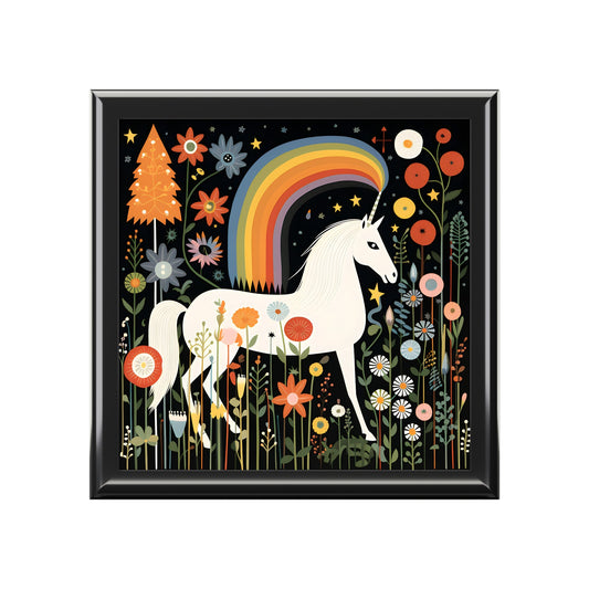 Unicorn and Rainbow BOHO Folk Art Gift & Jewelry Box