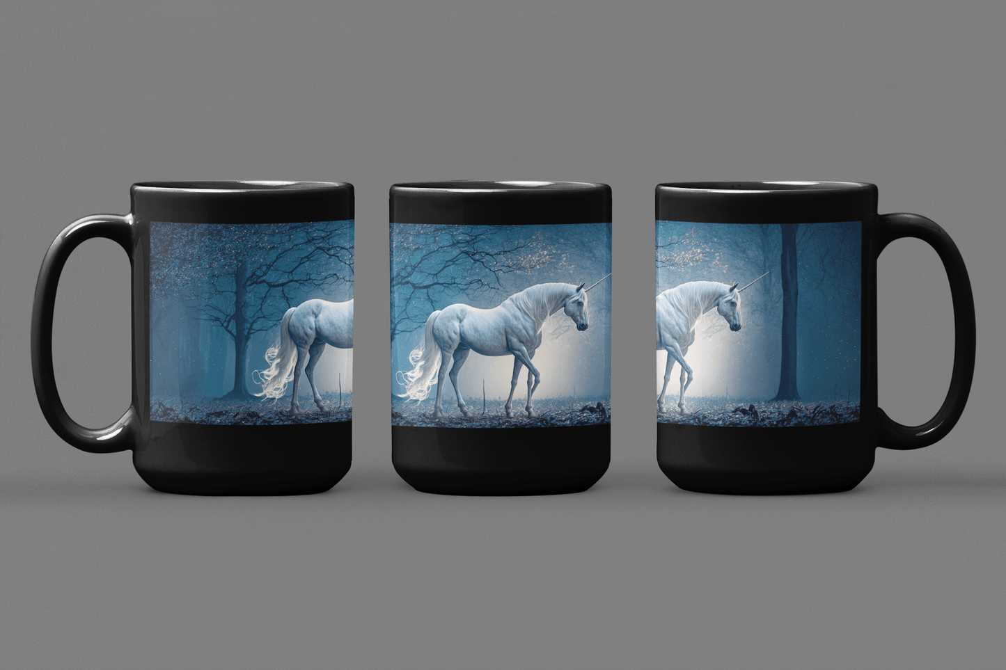 Unicorn in Moonlight - Black 15 oz Blck Coffee Mug