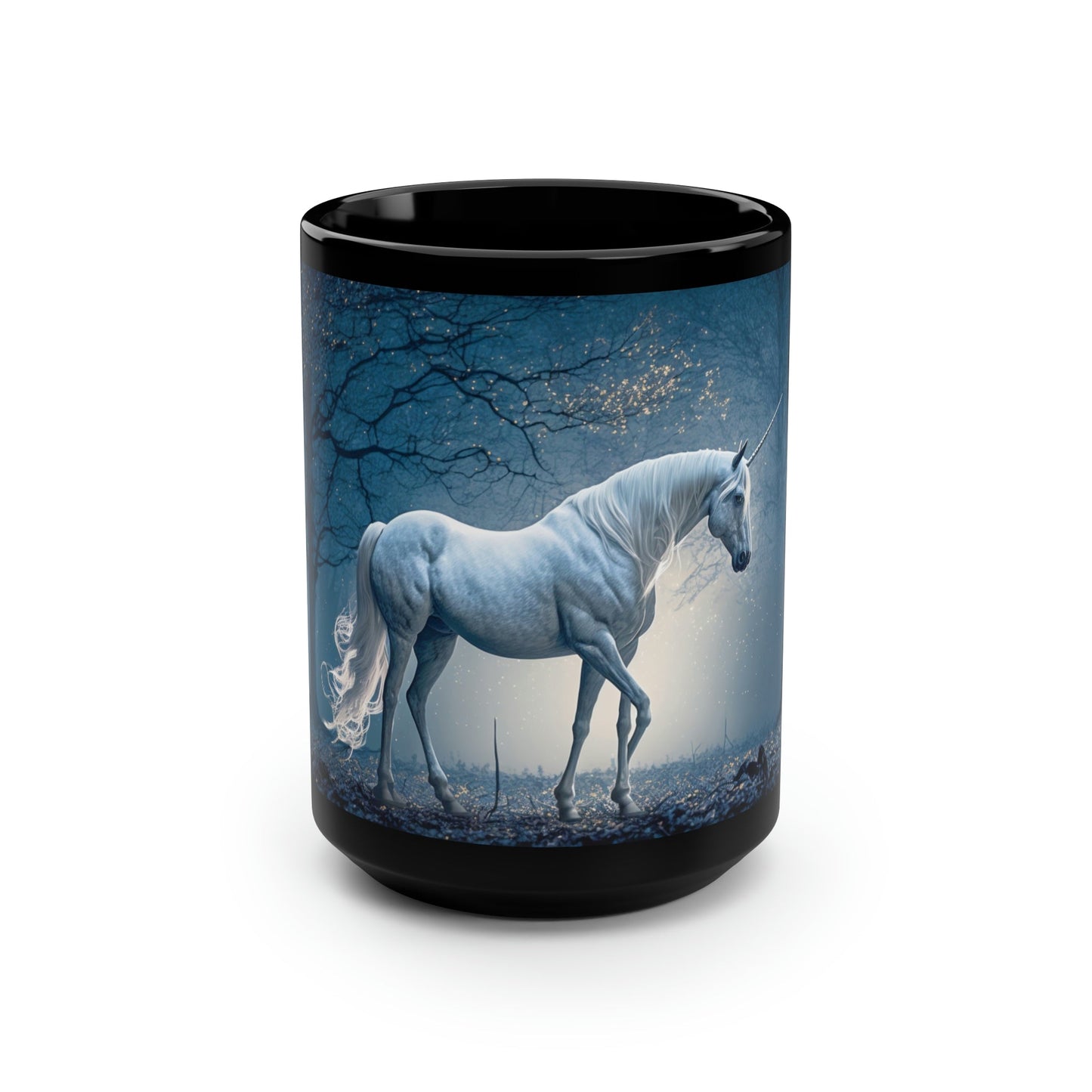 Unicorn in Moonlight - Black 15 oz Blck Coffee Mug